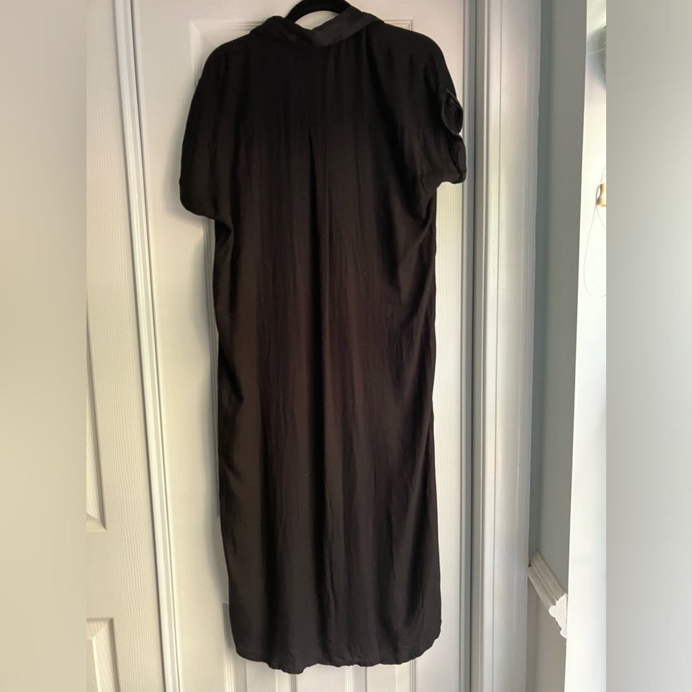 Aura Solid Black Maxi Dress Button Front Collar A… - image 2